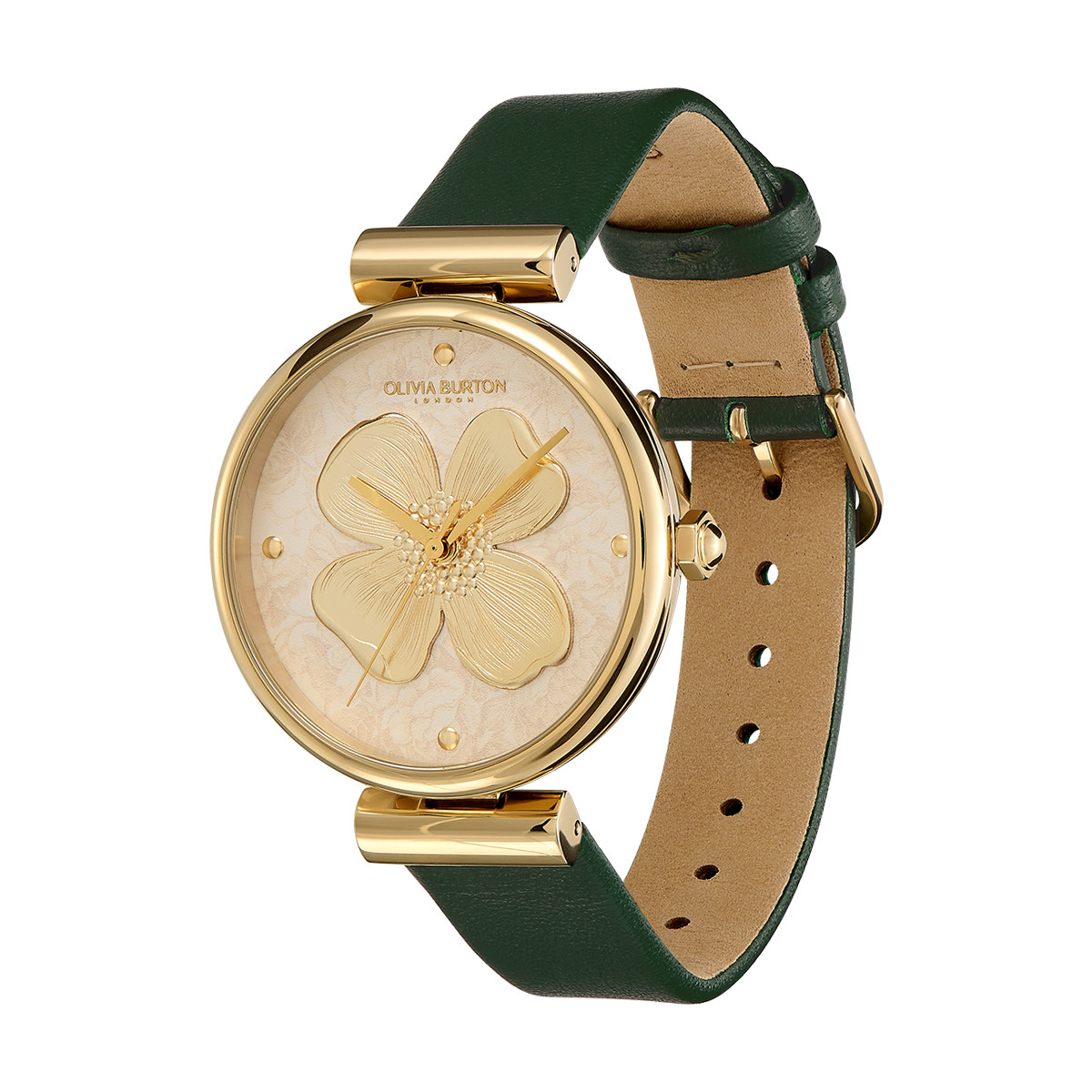 Montre OLIVIA BURTON dogwood femme analogique, bracelet cuir vert - vue D1
