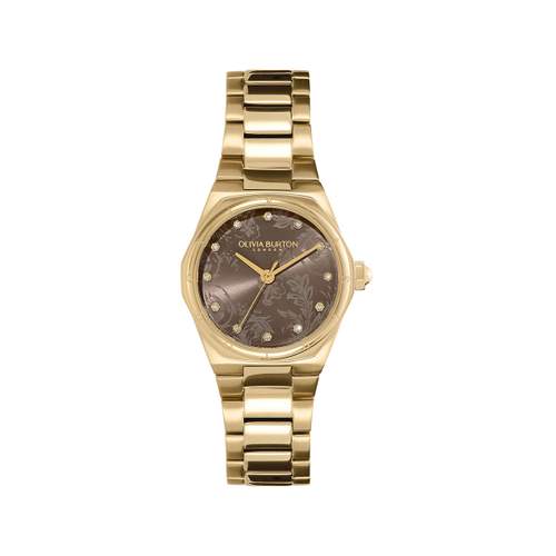 Montre OLIVIA BURTON mini hexa femme analogique, bracelet acier doré jaune
