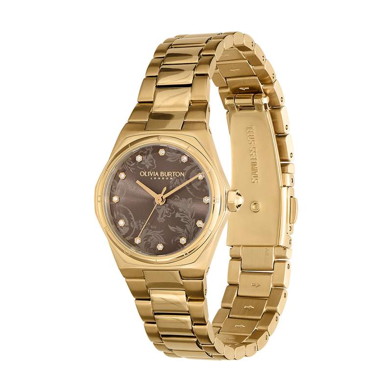 Montre OLIVIA BURTON mini hexa femme analogique, bracelet acier doré jaune - vue D1