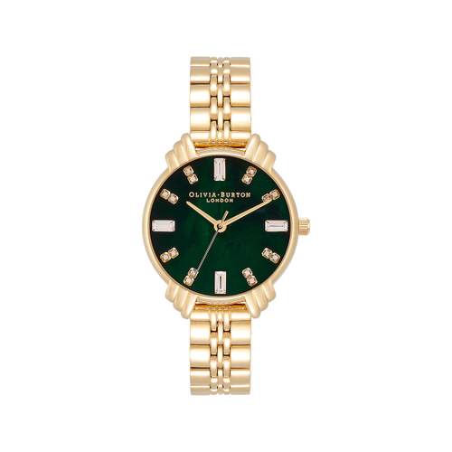 Montre OLIVIA BURTON art deco femme analogique, bracelet acier doré jaune