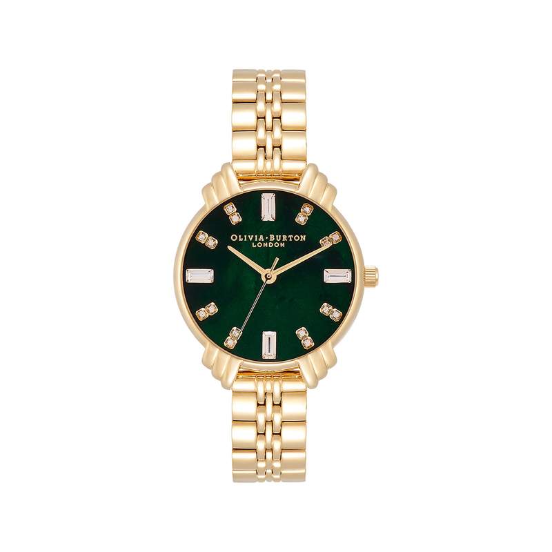Montre OLIVIA BURTON art deco femme analogique, bracelet acier doré jaune - vue 1