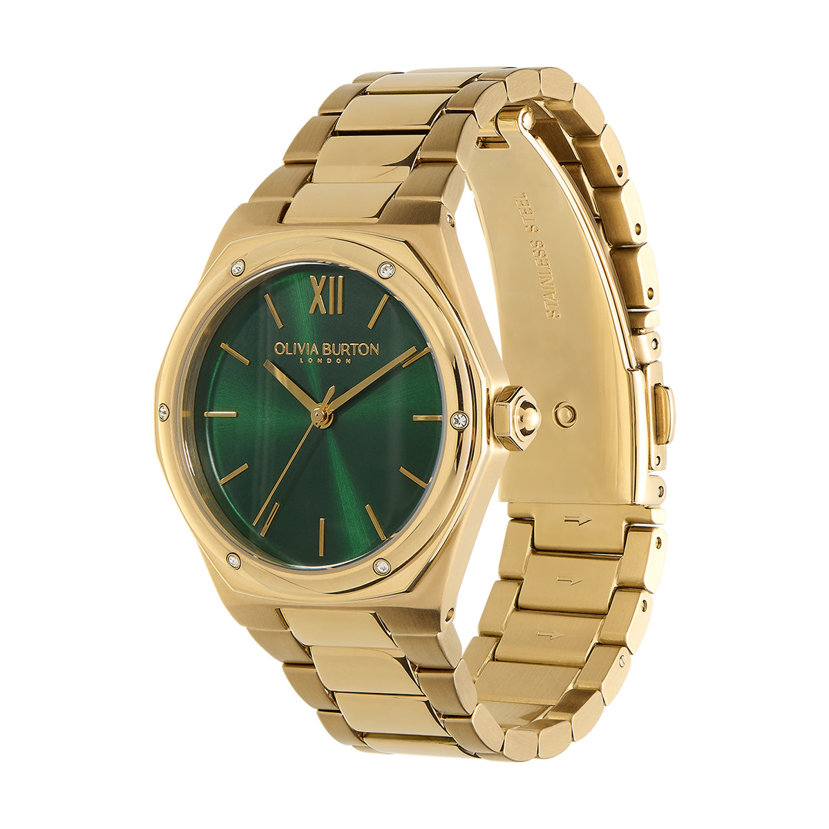 Montre OLIVIA BURTON hexa femme analogique, bracelet acier doré jaune - vue D1