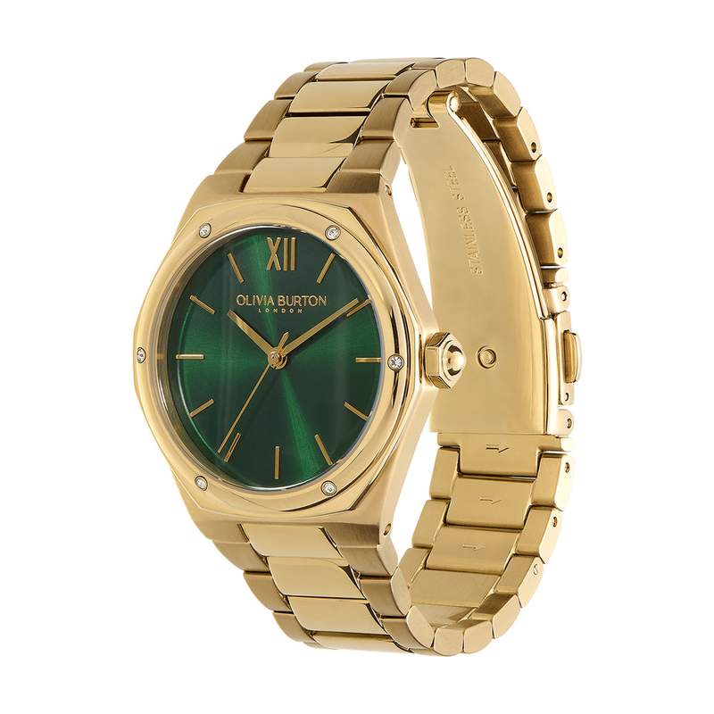 Montre OLIVIA BURTON hexa femme analogique, bracelet acier doré jaune - vue D1