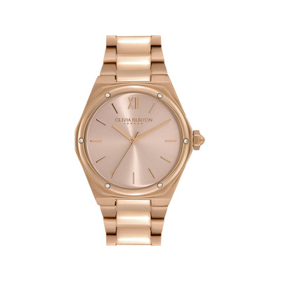 Montre OLIVIA BURTON hexa femme analogique, bracelet acier doré rose