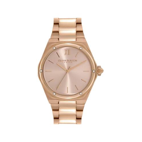 Montre OLIVIA BURTON hexa femme analogique, bracelet acier doré rose