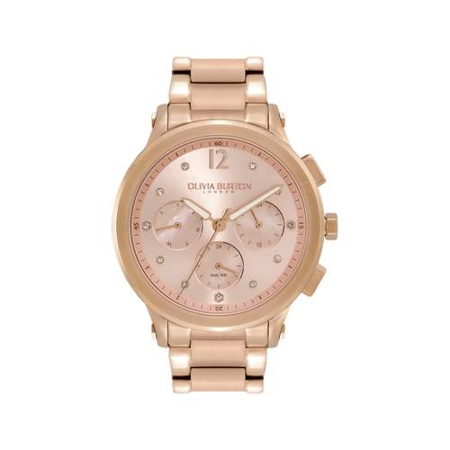 Montre OLIVIA BURTON multi function femme analogique, bracelet acier doré rose
