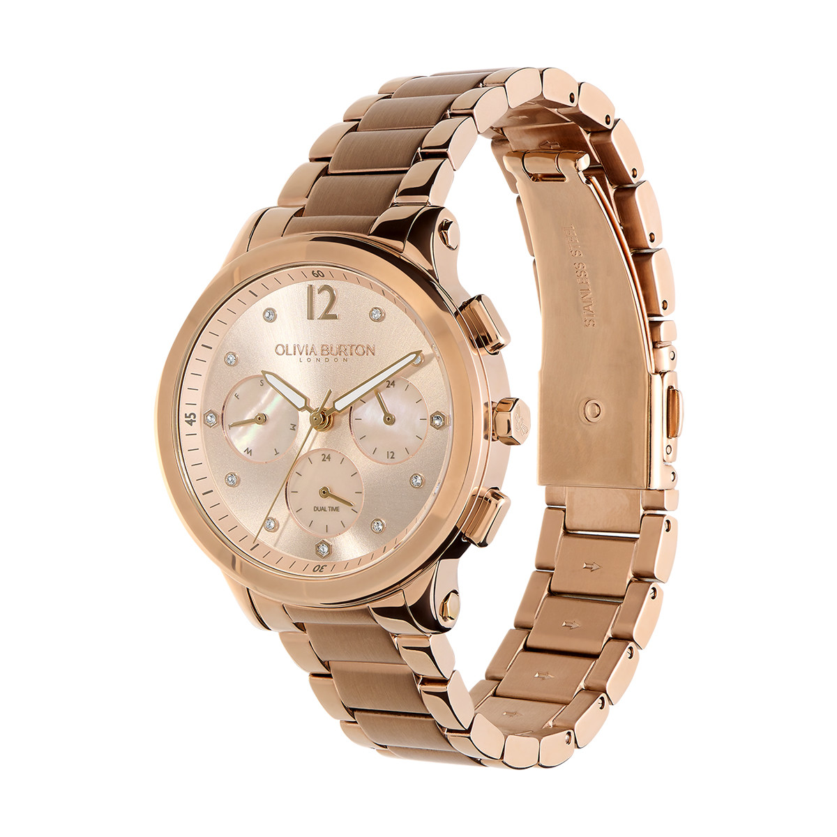 Montre OLIVIA BURTON multi function femme analogique, bracelet acier doré rose - vue D1