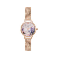 Montre OLIVIA BURTON secret garden femme analogique, bracelet acier doré rose