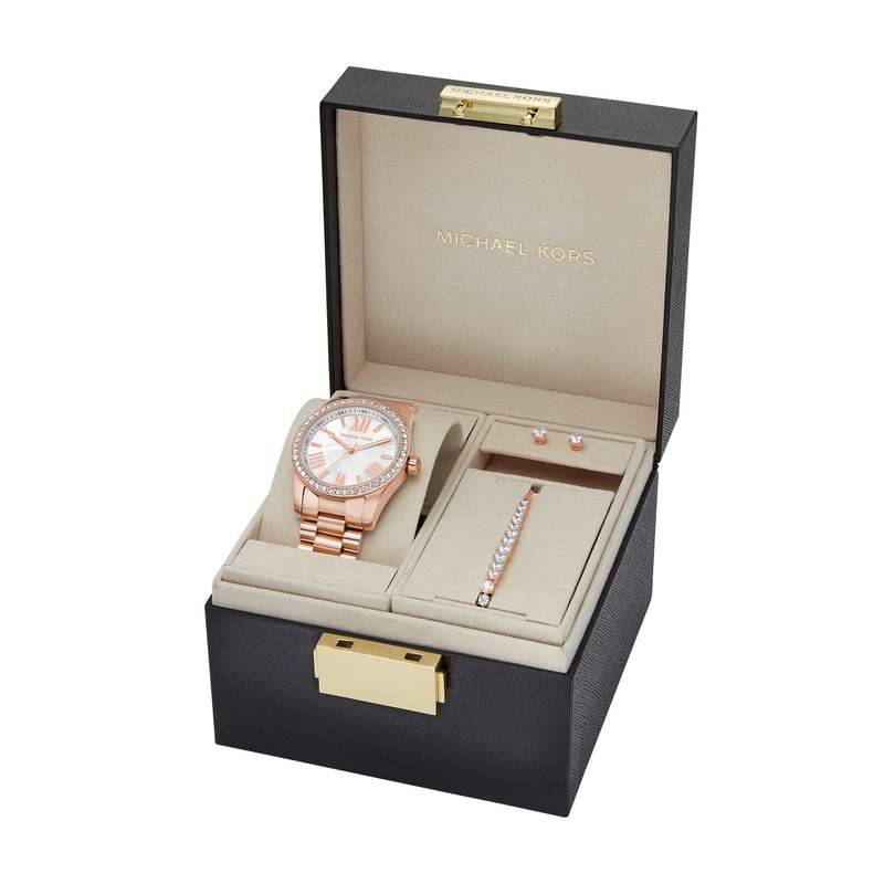 Montre MICHAEL KORS lexington femme bracelet acier inoxydable doré rose - vue D2