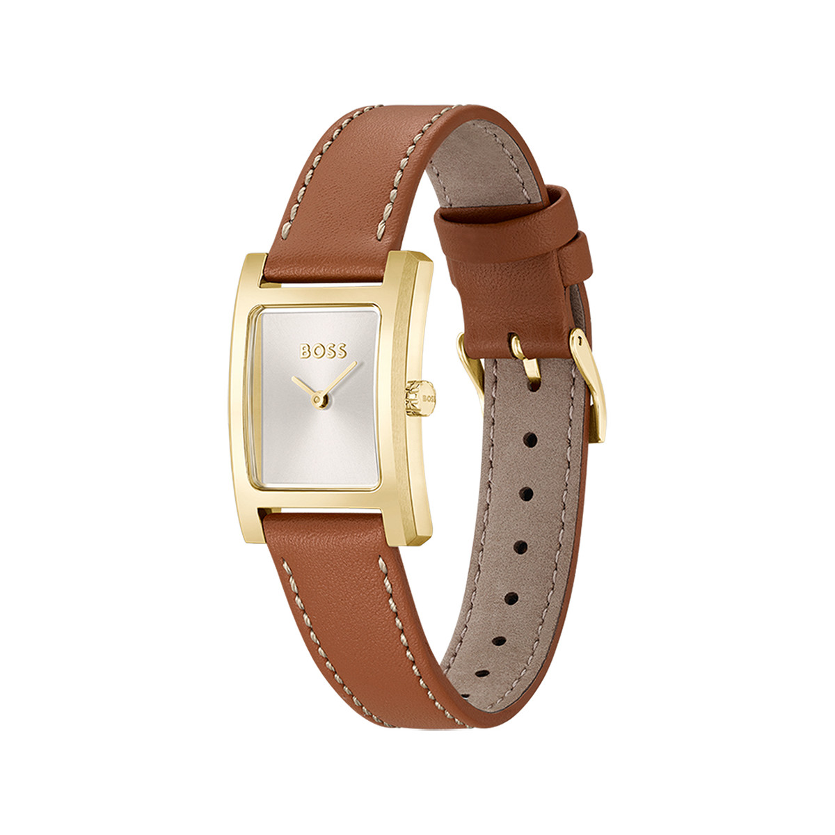 Montre BOSS business femme acier bracelet cuir marron - vue 2