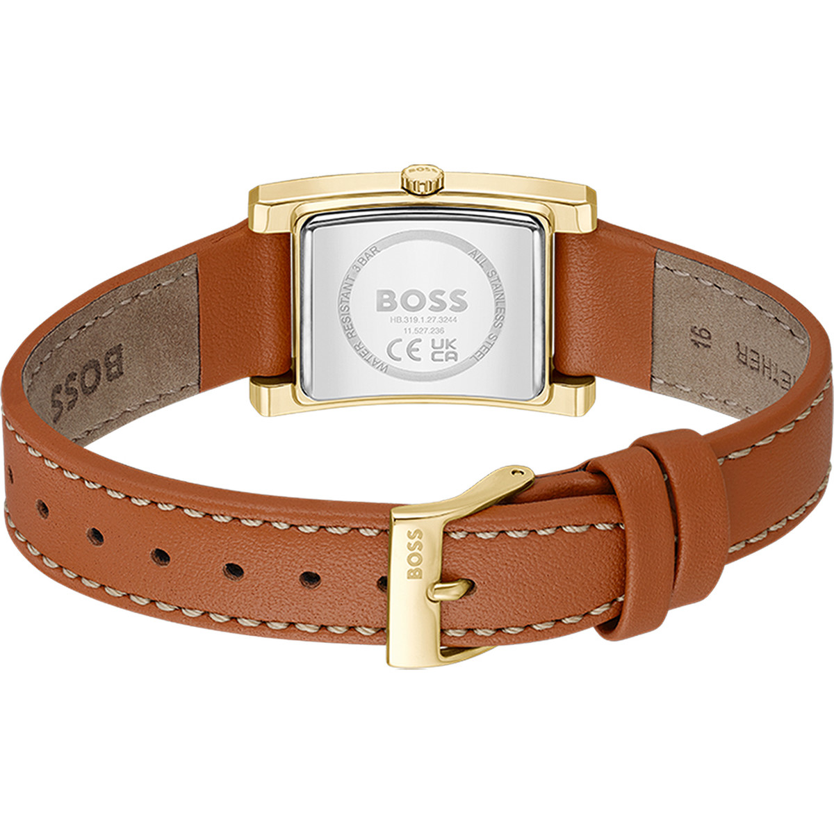 Montre BOSS business femme acier bracelet cuir marron - vue 3