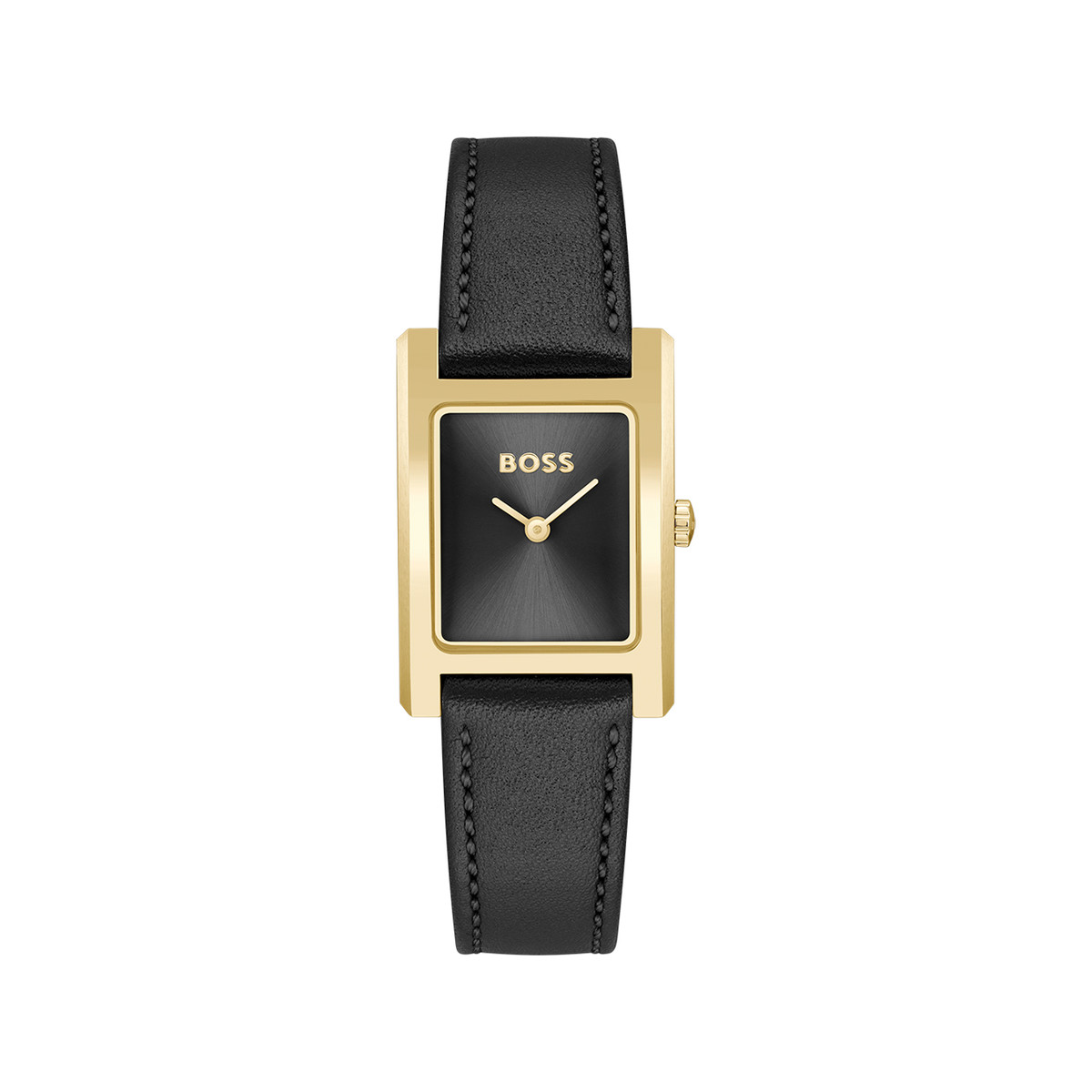 Montre BOSS business femme acier doré bracelet cuir noir