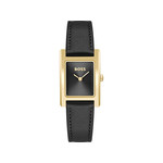 Montre BOSS business femme acier doré bracelet cuir noir - vue 1