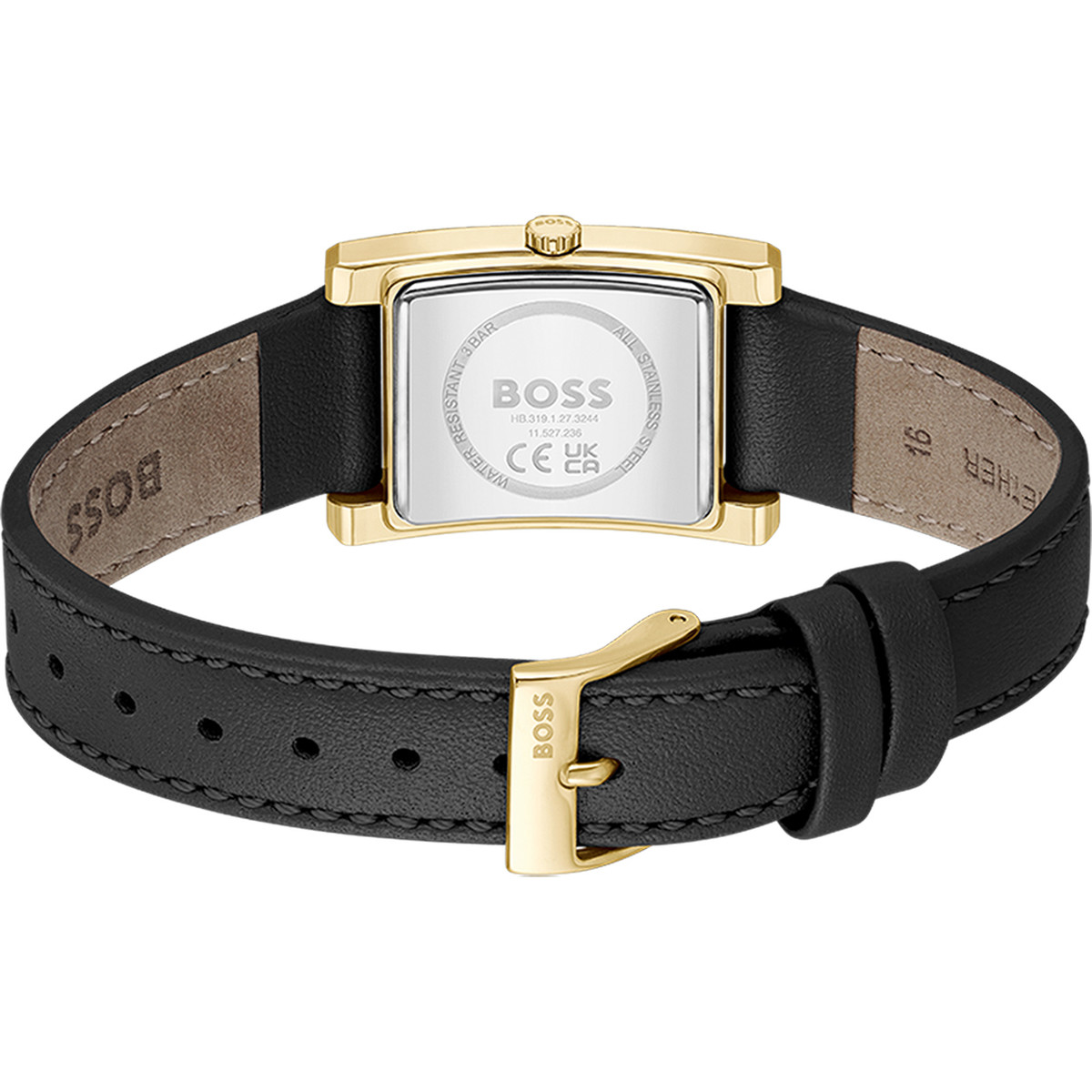 Montre BOSS business femme acier doré bracelet cuir noir - vue 3