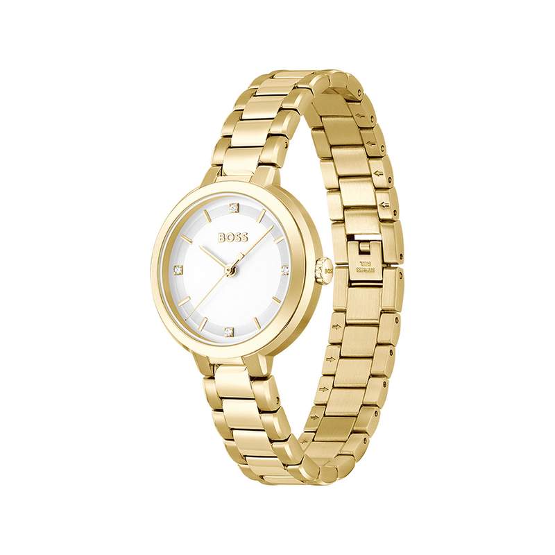 Montre BOSS business femme bracelet acier inoxydable doré jaune - vue 2