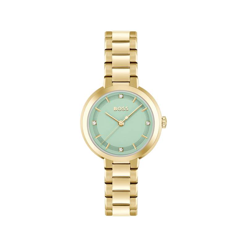 Montre BOSS business femme bracelet acier inoxydable doré jaune - vue 1