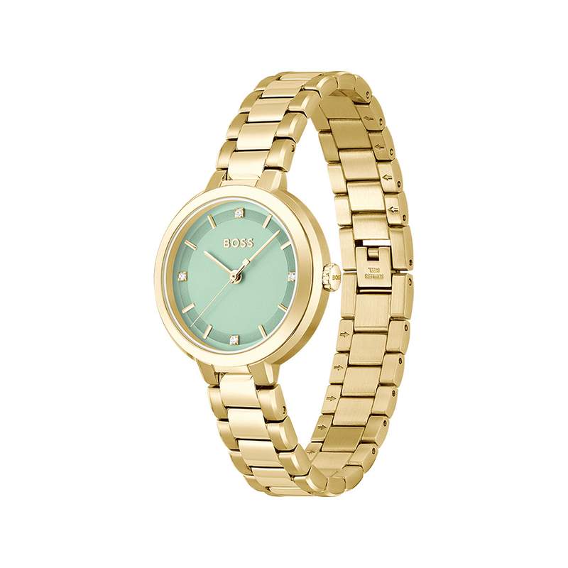Montre BOSS business femme bracelet acier inoxydable doré jaune - vue 2