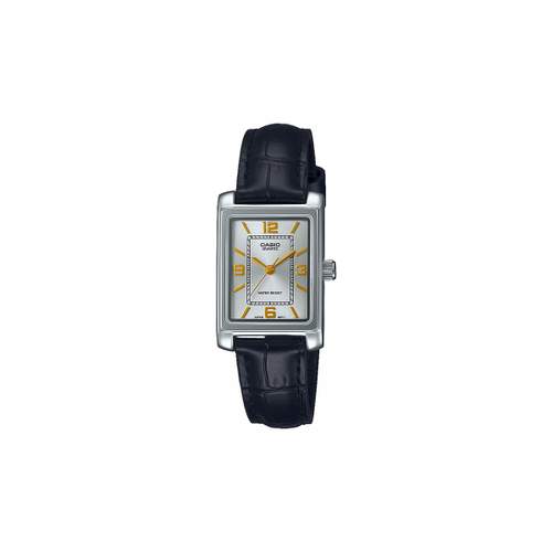 CASIO ladies' watch steel case black leather strap