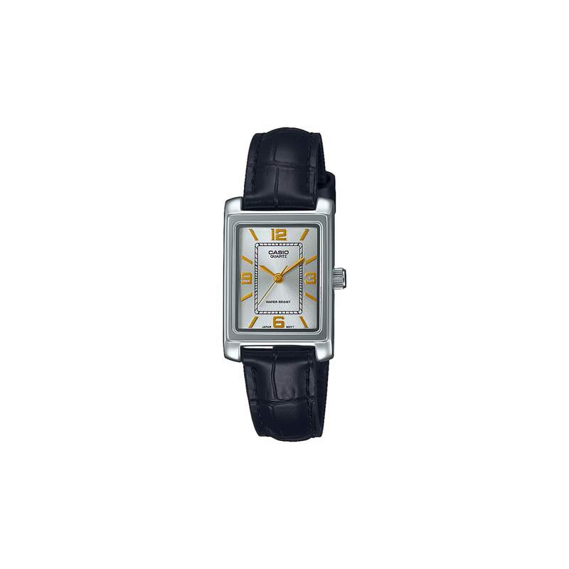 CASIO women's watch with steel case and black leather strap - view 1