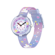 Montre Flik Flak Gameland Cuddly Unicorn enfant plastique biosourcé bracelet PET recyclé bleu