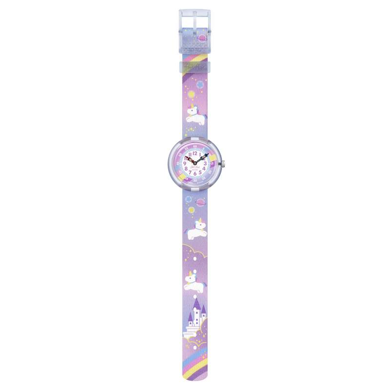Montre Flik Flak Gameland Cuddly Unicorn enfant plastique biosourcé bracelet PET recyclé bleu - vue D1