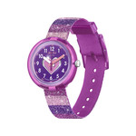 Montre Flik Flak Color my life Stripy Glitter enfant plastique biosourcé bracelet PET recyclé rose - vue 1