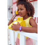 Montre Flik Flak Color my life Stripy Glitter enfant plastique biosourcé bracelet PET recyclé rose - vue porté 1