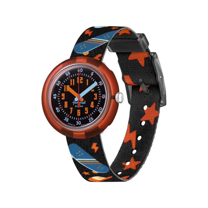 Montre Flik Flak Sport lovers Skate squad enfant plastique biosourcé bracelet PET recyclé noir - vue 1