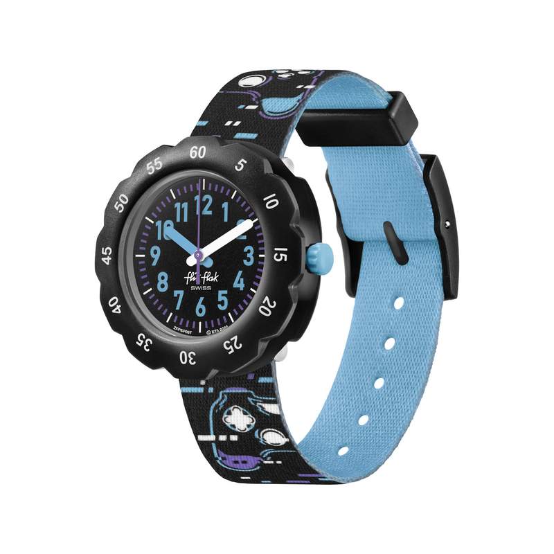 Montre FLIK FLAK Gameland Try again enfant plastique biosourcé bracelet PET recyclé noir - vue 1