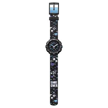 Montre FLIK FLAK Gameland Try again enfant plastique biosourcé bracelet PET recyclé noir
