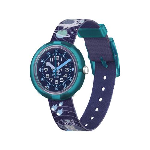 Flik Flak Future Dreams Take Me to Space Kids' Watch, Bio-based Plastic, Recycled PET Strap, Blue