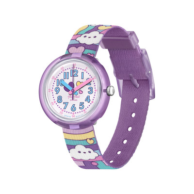 Montre Flik Flak Gameland Cloud level enfant plastique biosourcé bracelet PET recyclé violet - vue 1