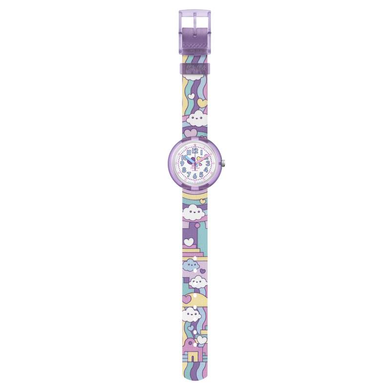 Montre Flik Flak Gameland Cloud level enfant plastique biosourcé bracelet PET recyclé violet - vue D1