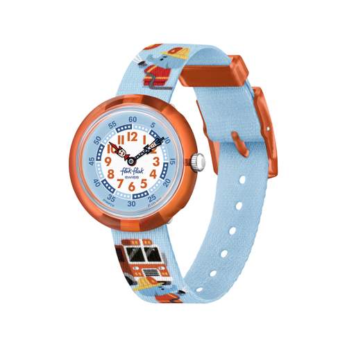 Montre Flik Flak Future dreams Fire stopper enfant plastique biosourcé bracelet PET recyclé bleu