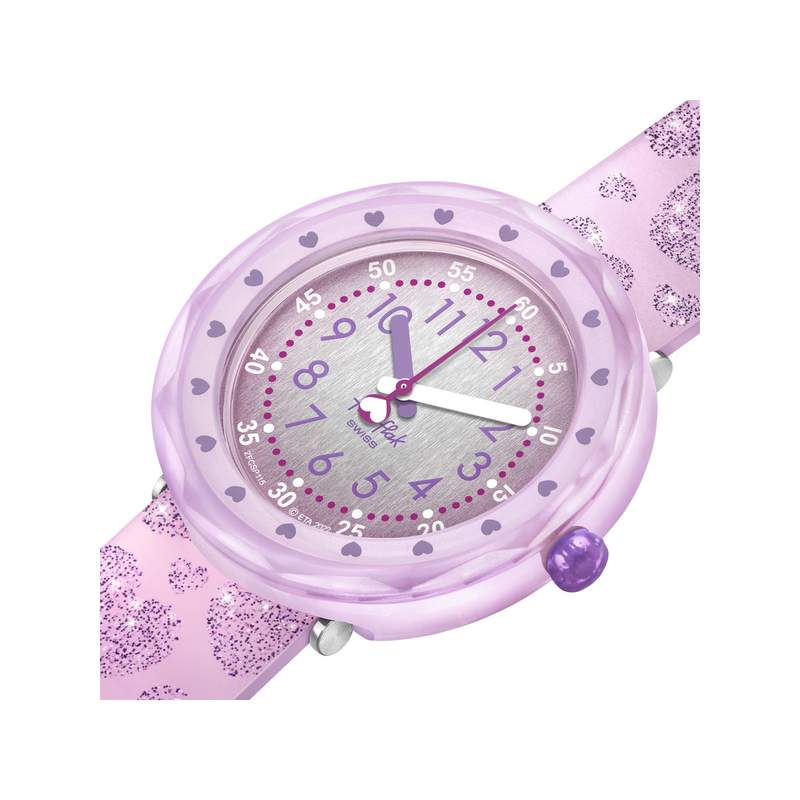Montre Flik Flak Shine bright Lovaxus enfant plastique biosourcé bracelet silicone rose - vue 2