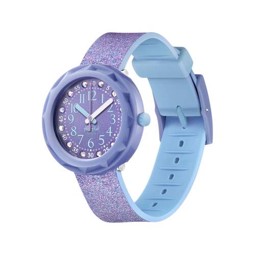 Flik Flak Shine bright Lilaxus children's watch biosourced plastic recycled PET bracelet purple