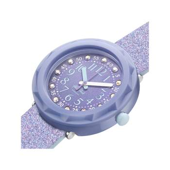 Montre Flik Flak Shine bright Lilaxus enfant plastique biosourcé bracelet PET recyclé violet