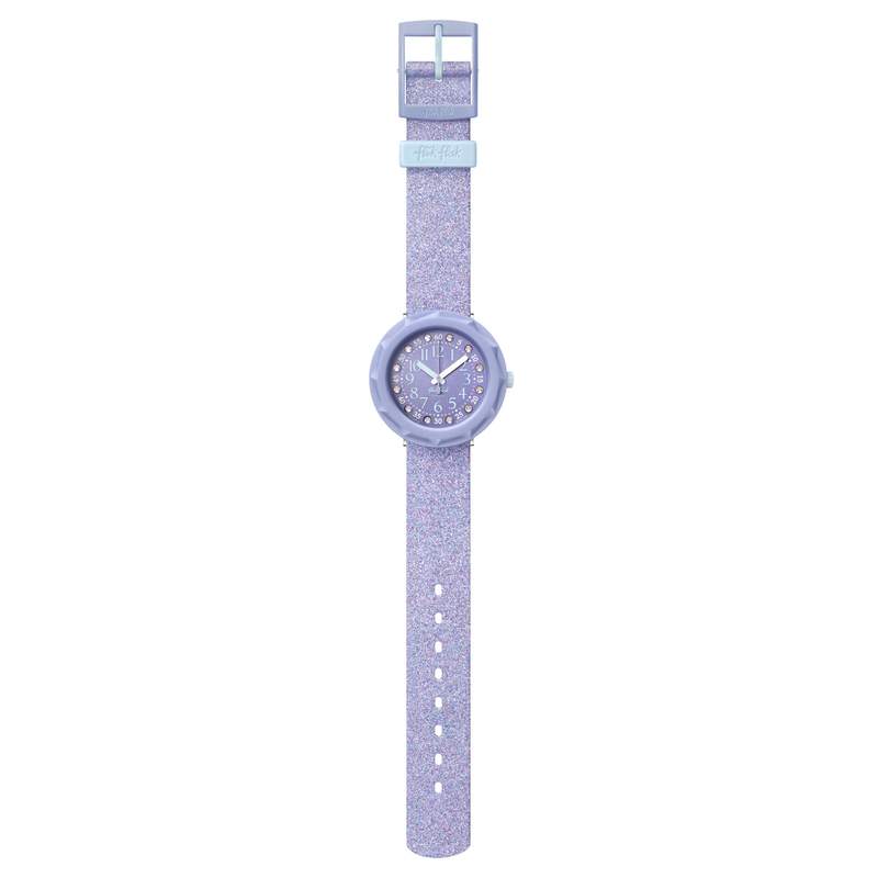 Montre Flik Flak Shine bright Lilaxus enfant plastique biosourcé bracelet PET recyclé violet - vue D1