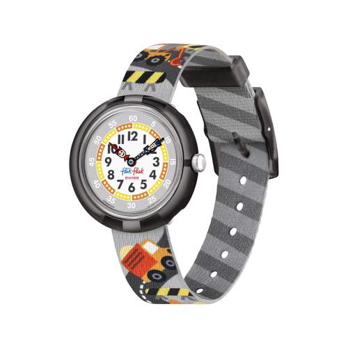 Flik Flak Future dreams Build it up kinderhorloge biosourced plastic gerecycled PET band grijs