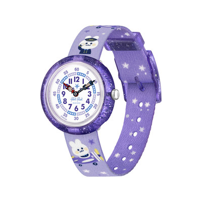 Montre Flik Flak Future dreams Chasing clouds enfant plastique biosourcé bracelet PET recyclé violet