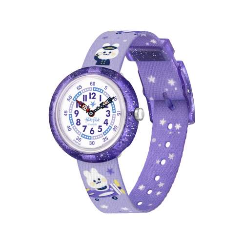 Montre Flik Flak Future dreams Chasing clouds enfant plastique biosourcé bracelet PET recyclé violet