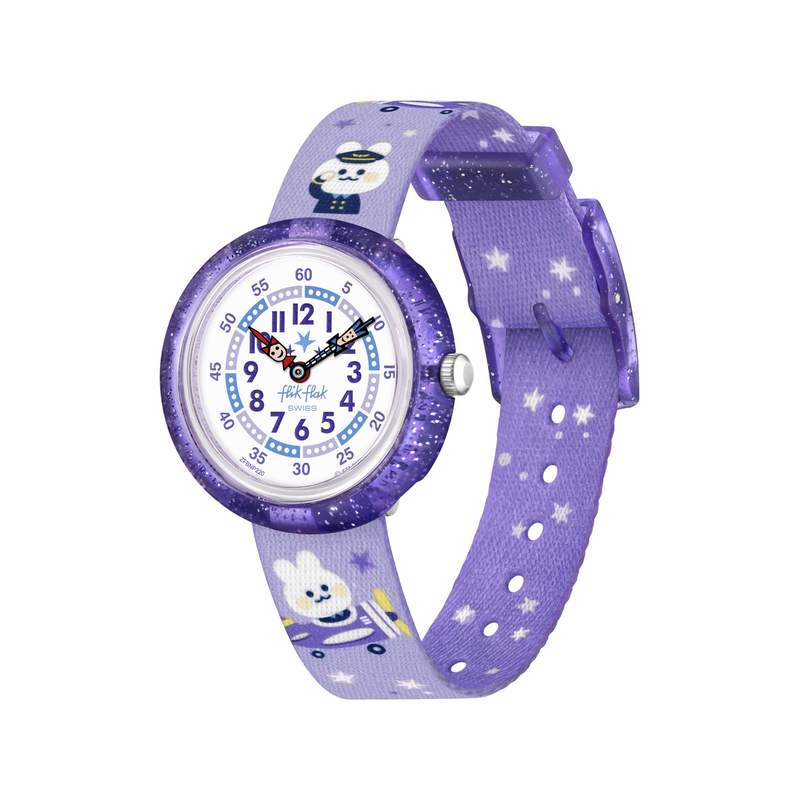 Montre Flik Flak Future dreams Chasing clouds enfant plastique biosourcé bracelet PET recyclé violet - vue 1