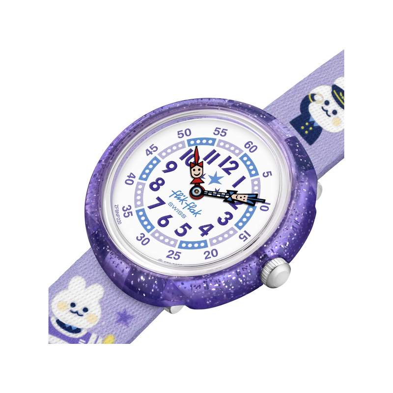 Montre Flik Flak Future dreams Chasing clouds enfant plastique biosourcé bracelet PET recyclé violet - vue 2