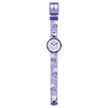 Montre Flik Flak Future dreams Chasing clouds enfant plastique biosourcé bracelet PET recyclé violet