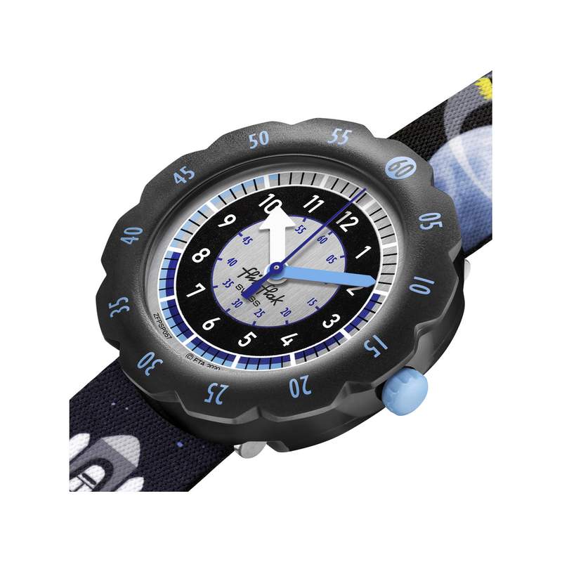 Montre Flik Flak Space trip Moon and back enfant plastique biosourcé bracelet PET recyclé noir - vue 2