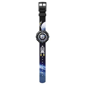 Montre Flik Flak Space trip Moon and back enfant plastique biosourcé bracelet PET recyclé noir
