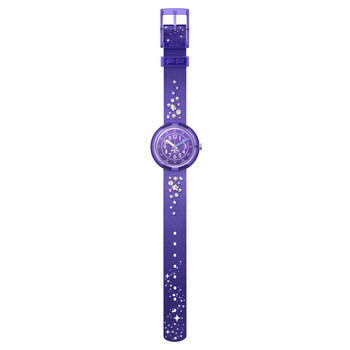 Montre Flik Flak Shine bright Stargazing enfant plastique biosourcé bracelet PET recyclé violet