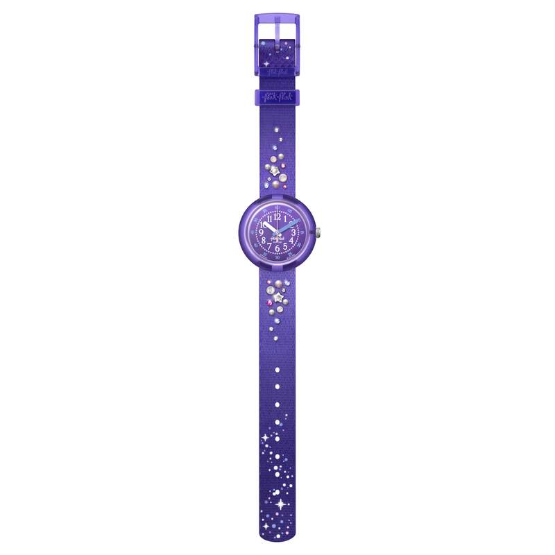 Montre Flik Flak Shine bright Stargazing enfant plastique biosourcé bracelet PET recyclé violet - vue D1