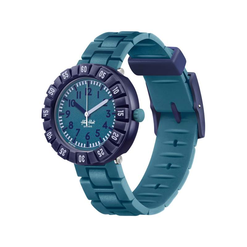 Montre Flik Flak Gameland Level Teal enfant plastique biosourcé bracelet PET recyclé vert - vue 1