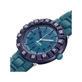 Montre Flik Flak Gameland Level Teal enfant plastique biosourcé bracelet PET recyclé vert